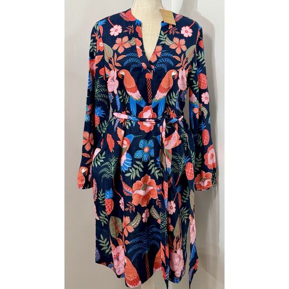 Boden Dresses & Skirts - NEW Boden Cleo Linen Tie Waist Tropic Parrot Bird Paradise Resort Dress Size 10R